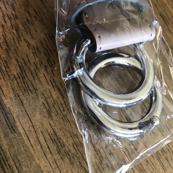 Women’s Faux Leather Taupe Belt Silver Double O - Picture 3 of 6